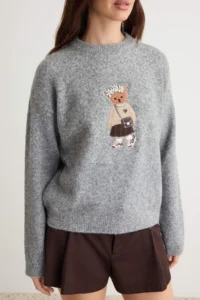 TRENDYOLMİLLA Gray Soft textured Bear Embroidered Stone embroidered Knitwear Sweater - Image 3