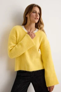 TRENDYOLMİLLA Yellow Thick Solid Look Soft textured Knitwear Sweater