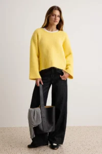 TRENDYOLMİLLA Yellow Thick Solid Look Soft textured Knitwear Sweater - Image 2