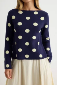 TRENDYOLMİLLA NAVY BLUE Puantiye Patterned Knitwear Sweater - Image 3