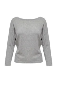 TRENDYOLMİLLA Gray Premium Thread/Special Thread Boat Neck Fitted Knitwear Sweater - Image 5