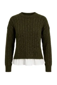 TRENDYOLMİLLA Khaki Soft textured pleated Shirt Garni Material Detailed Knitwear Sweater