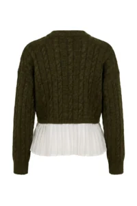 TRENDYOLMİLLA Khaki Soft textured pleated Shirt Garni Material Detailed Knitwear Sweater - Image 3