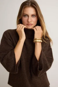 TRENDYOLMİLLA Brown High Neck Oversized Soft textured Knitwear Sweater - Image 2