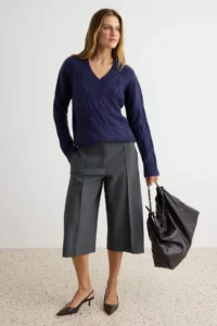 TRENDYOLMİLLA NAVY BLUE Soft textured V-neck Hair Knitting Oversized Knitwear Sweater - Image 2