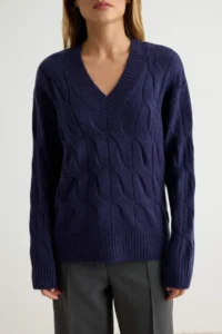 TRENDYOLMİLLA NAVY BLUE Soft textured V-neck Hair Knitting Oversized Knitwear Sweater - Image 3