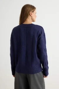 TRENDYOLMİLLA NAVY BLUE Soft textured V-neck Hair Knitting Oversized Knitwear Sweater - Image 4