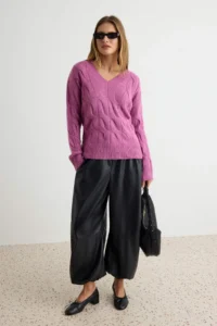 TRENDYOLMİLLA Purple Soft textured V-neck Hair Knitting Oversized Knitwear Sweater - Image 2
