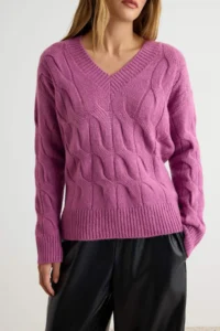 TRENDYOLMİLLA Purple Soft textured V-neck Hair Knitting Oversized Knitwear Sweater - Image 3