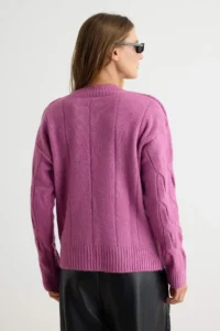 TRENDYOLMİLLA Purple Soft textured V-neck Hair Knitting Oversized Knitwear Sweater - Image 4