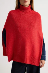 TRENDYOLMİLLA Red Soft textured High Neck Sleeveless Cape/Cape Knitwear Sweater - Image 4