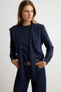 TRENDYOLMİLLA NAVY BLUE Crew Neck removable Shawl Detailed Knitwear Sweater