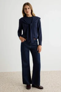 TRENDYOLMİLLA NAVY BLUE Crew Neck removable Shawl Detailed Knitwear Sweater - Image 2