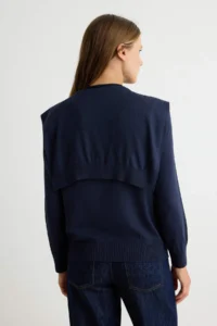 TRENDYOLMİLLA NAVY BLUE Crew Neck removable Shawl Detailed Knitwear Sweater - Image 6
