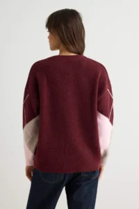 TRENDYOLMİLLA Burgundy Soft textured Baklava Patterned V-Neck Sweater - Image 4