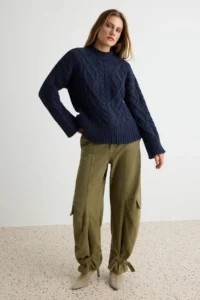 TRENDYOLMİLLA NAVY BLUE Soft textured Premium Thread Knitwear Sweater