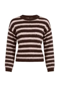 TRENDYOLMİLLA Brown Striped Oversized Crew Neck Soft Beret Knitwear Sweater - Image 5