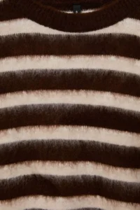TRENDYOLMİLLA Brown Striped Oversized Crew Neck Soft Beret Knitwear Sweater - Image 6