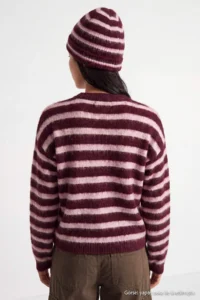 TRENDYOLMİLLA Burgundy Striped Oversized Crew Neck Soft Beret Knitwear Sweater - Image 5