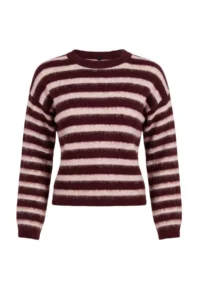 TRENDYOLMİLLA Burgundy Striped Oversized Crew Neck Soft Beret Knitwear Sweater - Image 6