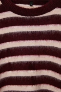 TRENDYOLMİLLA Burgundy Striped Oversized Crew Neck Soft Beret Knitwear Sweater - Image 7