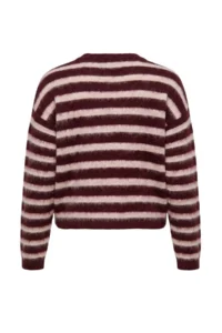 TRENDYOLMİLLA Burgundy Striped Oversized Crew Neck Soft Beret Knitwear Sweater - Image 8