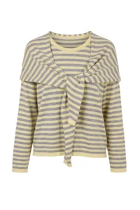 TRENDYOLMİLLA Yellow Striped Shawl Soft textured Knitwear Sweater