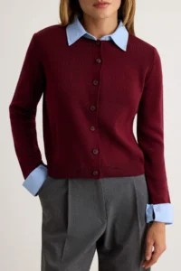 TRENDYOLMİLLA Burgundy Weaving Collar Sleeve Detailed Knitwear Cardigan - Image 3