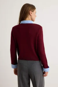 TRENDYOLMİLLA Burgundy Weaving Collar Sleeve Detailed Knitwear Cardigan - Image 4
