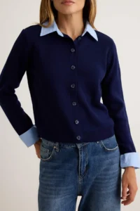 TRENDYOLMİLLA NAVY BLUE Weaving Collar Sleeve Detailed Knitwear Cardigan - Image 3