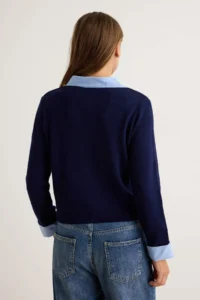 TRENDYOLMİLLA NAVY BLUE Weaving Collar Sleeve Detailed Knitwear Cardigan - Image 4