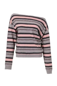 TRENDYOLMİLLA Gray Striped Boat Neck Thin Soft textured Knitwear Sweater