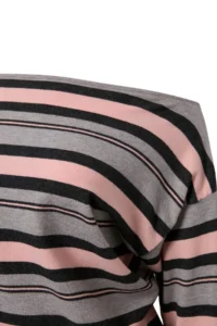 TRENDYOLMİLLA Gray Striped Boat Neck Thin Soft textured Knitwear Sweater - Image 2