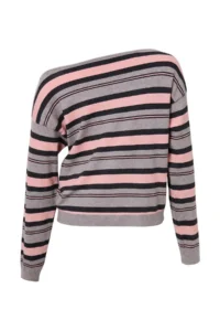 TRENDYOLMİLLA Gray Striped Boat Neck Thin Soft textured Knitwear Sweater - Image 3