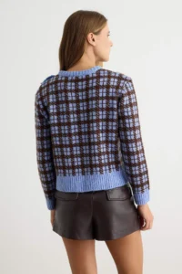 TRENDYOLMİLLA BLUE Soft textured Checkered Ribbon Detailed Crew Neck Knitwear Sweater - Image 4