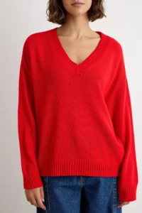 TRENDYOLMİLLA Red Basic Soft textured V-neck Knitwear Sweater - Image 3