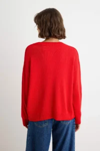 TRENDYOLMİLLA Red Basic Soft textured V-neck Knitwear Sweater - Image 4