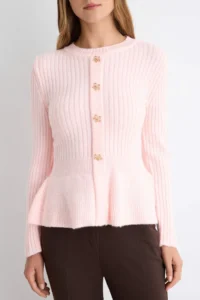 TRENDYOLMİLLA PINK Soft textured Crew Neck peplum Waist Fitted Knitwear Sweater - Image 3