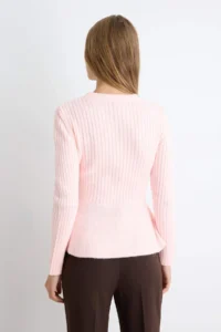 TRENDYOLMİLLA PINK Soft textured Crew Neck peplum Waist Fitted Knitwear Sweater - Image 4
