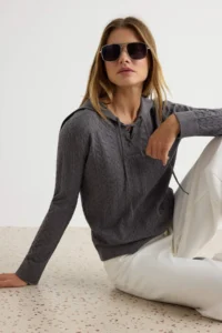 TRENDYOLMİLLA Anthracite Hair Knitting Binding Detailed Turndown collar Knitwear Sweater - Image 2
