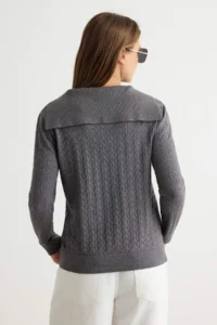TRENDYOLMİLLA Anthracite Hair Knitting Binding Detailed Turndown collar Knitwear Sweater - Image 4