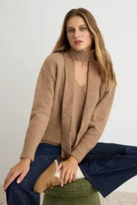 TRENDYOLMİLLA Mink Soft textured Scarf Knitwear Sweater - Image 2