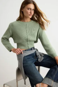 TRENDYOLMİLLA MINT Drop Sleeve Detailed Bluzan Knitwear Sweater