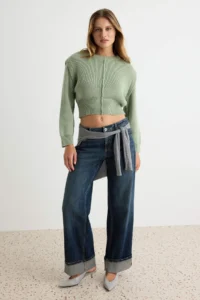 TRENDYOLMİLLA MINT Drop Sleeve Detailed Bluzan Knitwear Sweater - Image 2