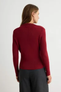 TRENDYOLMİLLA Burgundy Double breasted Kapama Shirt Collar Knitwear Sweater - Image 4