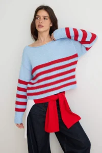 TRENDYOLMİLLA More Sustainable BLUE Striped Knitwear Sweater