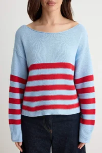 TRENDYOLMİLLA More Sustainable BLUE Striped Knitwear Sweater - Image 3