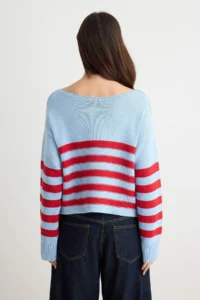 TRENDYOLMİLLA More Sustainable BLUE Striped Knitwear Sweater - Image 4
