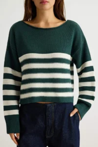 TRENDYOLMİLLA More Sustainable Khaki Striped Knitwear Sweater - Image 3