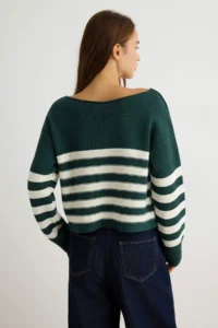 TRENDYOLMİLLA More Sustainable Khaki Striped Knitwear Sweater - Image 4